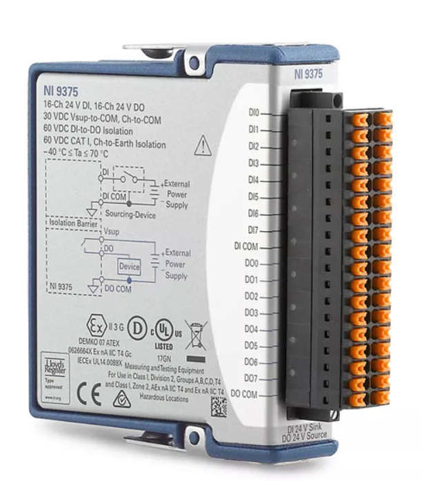 NI (EMERSON) - 785192-01-  NI 9375 Spring, 24V, 16-Ch sinking DI, 16-Ch sourcing DO module - Includes NI Standarts Service Progrom for Hardware Duration: 3 Years